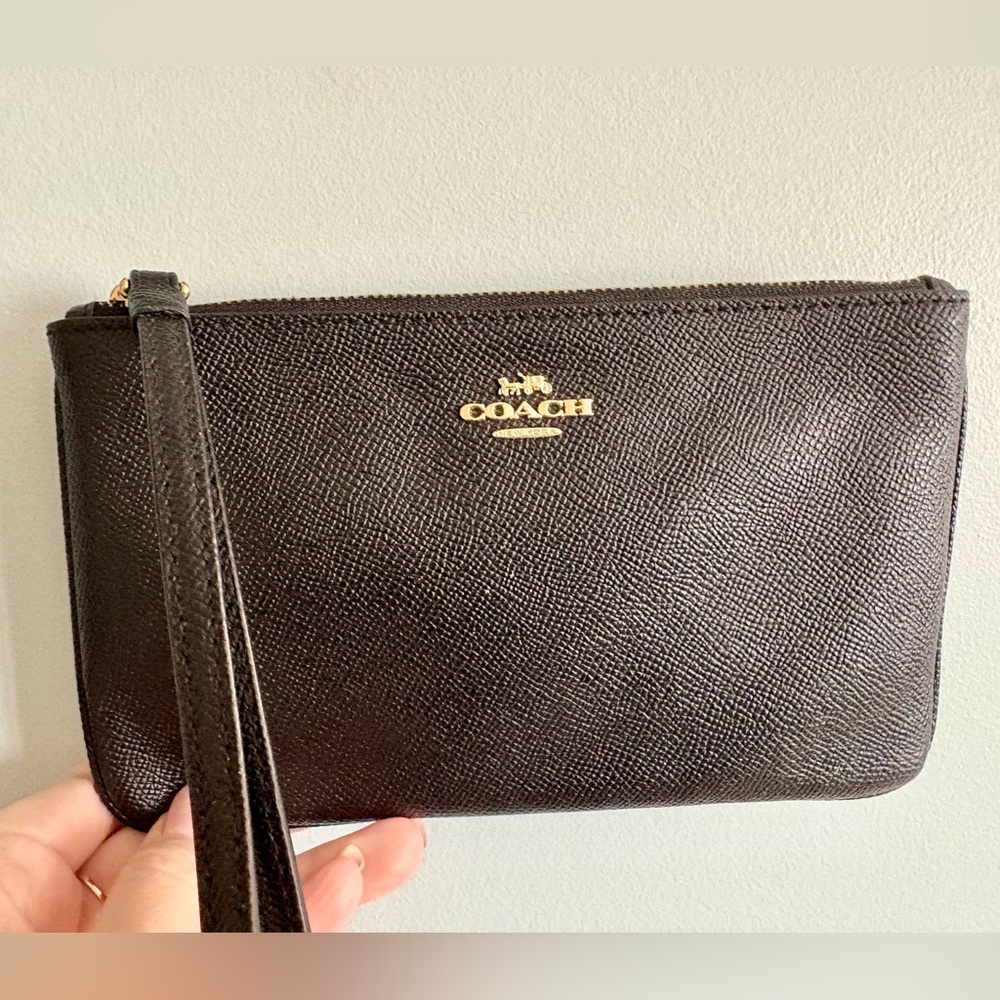 Coach Textured Black Wristlet with Gold Logo